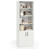 Giantex 70" Bookcase with 2 Doors, 6-Tier Modern Bookshelf w/Cabinet, Elegant Storage Cabinet, Adjustable Shelves, Multipurpose Display Rack, Storage Organizer for Living Room Bedroom Study (White) Giantex