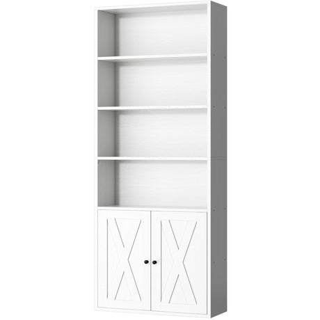 Shintenchi Bookshelf, Industrial Bookshelves and Bookcases with Doors Floor Standing 6 Shelf Display Storage Shelves 70.6 inches Tall Bookcase for Home Office, Living Room (White) Shintenchi