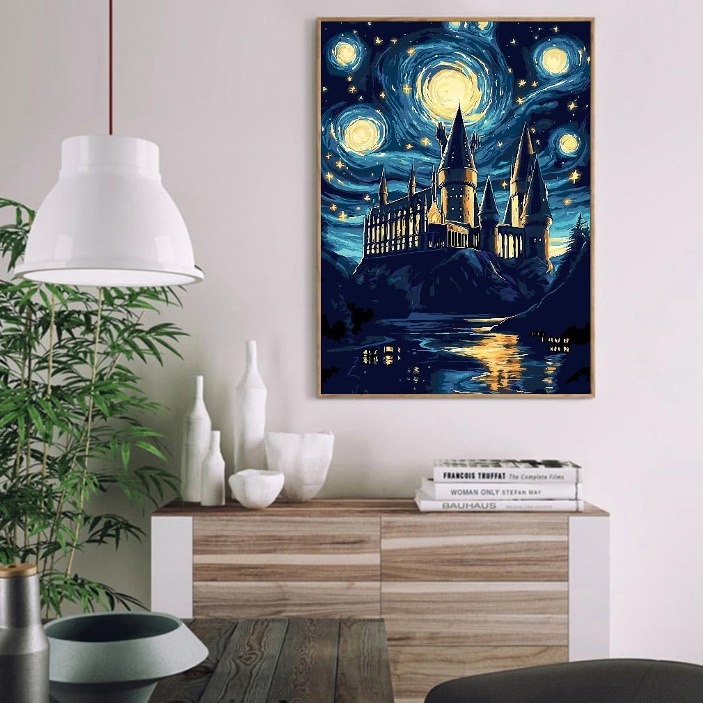AALBLAC Magic Castle Paint by Numbers Kit for Adults Beginner - Starry Night Castle Paint by Numbers Canvas, DIY Abstract Landscape Oil Painting for Gift Home Wall Decor 16x20inch AALBLAC