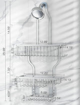 YASONIC Shower Caddy Hanging - Never Rust Shower Organizer - Aluminum Over The Head Caddy with 10 Hooks for Razor/Sponge - Rack with Soap Basket - Silver YASONIC