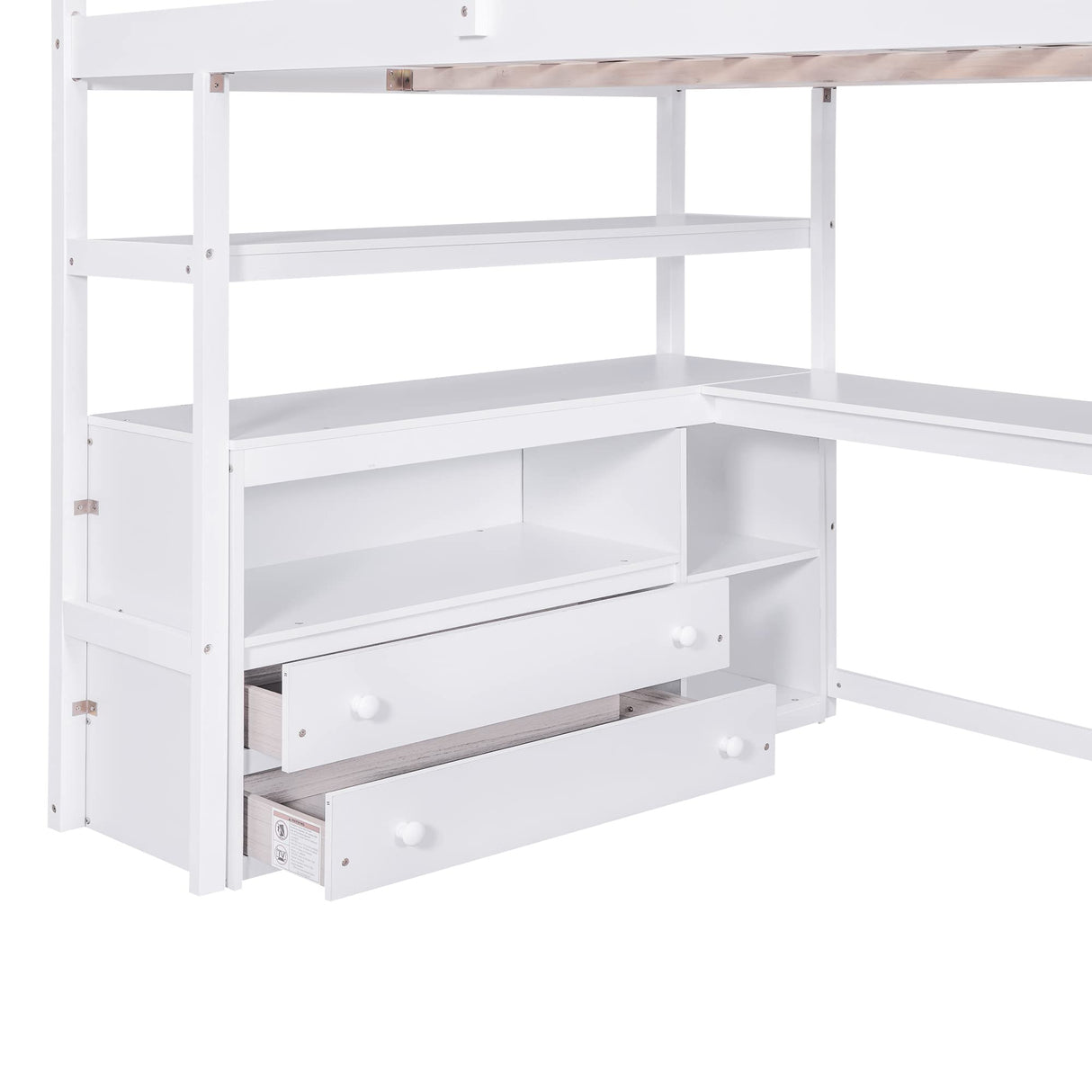Quarte Modern Full Size Loft Bed with Built-in Desk, Storage Shelves, and Drawers Quarte