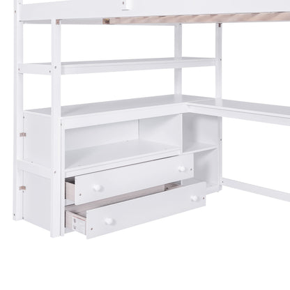 Quarte Modern Full Size Loft Bed with Built-in Desk, Storage Shelves, and Drawers - WoodArtSupply