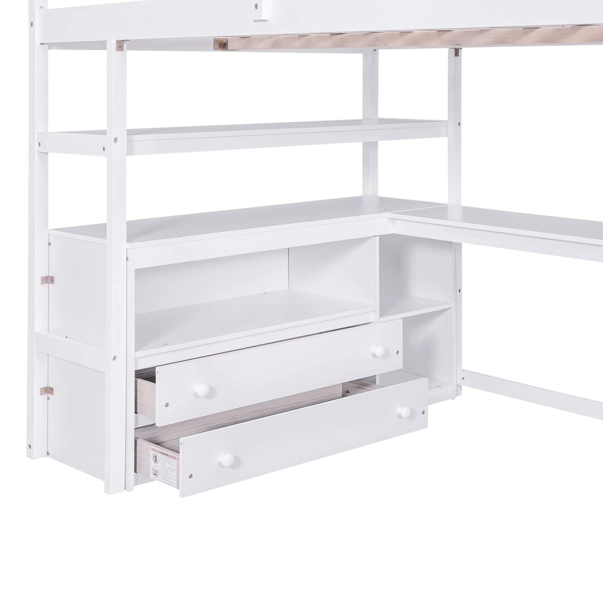 SOFTSEA Multi-Functional Full Loft Bed with Desk, Stairs, and Storage in White - WoodArtSupply