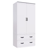 NewBeth 71" Wood Armoire Wardrobe Closet with 2 Doors and 2 Drawers, Clothes Storage Organizer Cabinets with Hanging Rod Freestanding Wardrobe for Bedroom, White (Style 2) NewBeth
