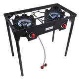 Gas One Propane Double Burner Two Burner Camp Stove Outdoor High Pressure Propane 2 Burner Adjustable PSI Regulator and 4ft Steel Braided Hose With Removable Legs Gas One