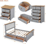 Merax 3-Piece Full Bedroom Furniture Set, Wooden Bedroom Set with Full Size Storage Platform Bed, 3- Drawer Nightstand and 6-Drawer Storage Chest (Gray+Natrual) Merax
