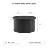 mopio Quin Round Fluted Coffee Table, Tambour Circle Living Room Table, Mid Century Modern Wood Coffee Table with Storage, Drum Center Table with Removable Lid, Accent Tea Table (Black) mopio