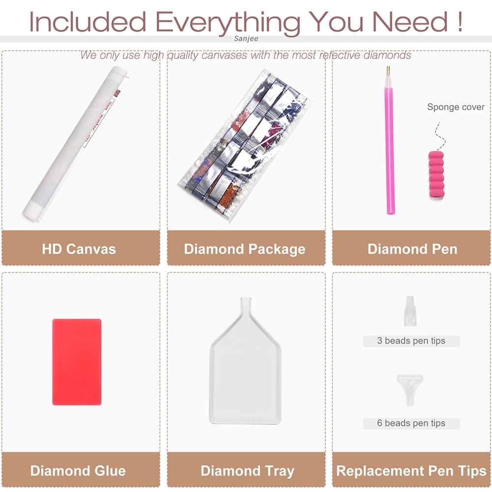 Sanjee Cat Diamond Art Kits for Adults, Diamond Painting Kits for Beginner, 5D DIY Round Full Drill Gem Art Crafts for Home Wall Decor Gift, 12x12inch Sanjee