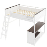 Loft Bed Queen Size, Queen Loft Bed with Desk, Open Shelf and A Storage Box for Teens, Adults & Small Bedrooms, White Bellemave