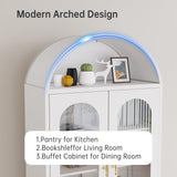 73" Metal Tall Arched Kitchen Pantry Cabinet,Arched Cabinet,Arched Bookshelf China/Curio Cabinet Farmhouse Kitchen Storage Cabinets with 4 Doors&3 Adjustable Shelves,Glass Door for Kitchen,Dining Room AUEYTVR