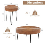 Giantex Boho Round Coffee Table Set of 2, Sofa Side Nesting Table with Solid Pine Wood Top, Metal Legs & Adjustable Foot Pads, 31.5" D Large Table Set for Living Room (Ring Pattern, Brown) Giantex