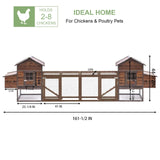 Large Wooden Chicken Coop, 160IN Outdoor Chicken Cages and Run with Nesting Boxes for 2-8 Chickens, Hen Run Poultry Pet House Rabbit Hutch with Waterproof Roof & Removable Tray for Backyard (Two) TANGJEAMER
