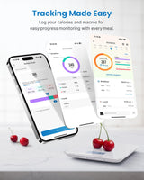 RENPHO Food Scale with Nutritional Calculator, Digital Kitchen Scale for Weight Loss, Smart Food Weight Scale with App for Macro Keto Calorie Cooking, Grams and Ounces, White, 11lb/5kg RENPHO