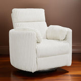 Pemberly Row Contemporary Fabric Swivel Glider Recliner in Ivory with USB Charging Ports and 2 Comfort Pillows for Living Room Pemberly Row