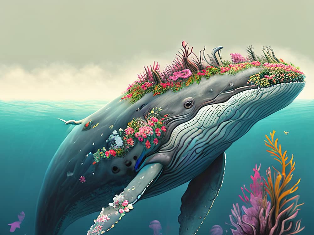 NIHO-JIUMA Diamond Painting Kits Whale, DIY 5D Full Drill Diamond Art Gift for Adult/Teen, Home Decoration (30x40cm/12x16inches) NIHO-JIUMA