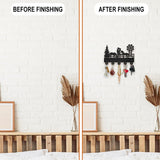 MAYJOYDIY Wood Cowboy Horse Farm Coat Hooks Farmhouse Cowgirl Windmill Key Holder for Wall 11.8×7.9inch Wall Art Decor Gift Black Wall Key Rack Organizer 5 Alloy Hooks for Bedroom Kitchen Entryway MAYJOYDIY