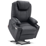 MCombo Large Power Lift Recliner Chair with Massage and Heat for Tall Elderly People, 3 Positions, Cup Holders, and USB Ports, Faux Leather 7516 (Large, Black) MCombo