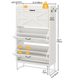 DWVO Farmhouse Shoe Storage Cabinet with 3 Flip Drawers, Slim Shoe Cabinet for Up to 24 Pairs, Narrow Shoe Rack for Entryway, Living Room, Hallway (White) DWVO