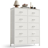 Sweetcrispy 10 Drawer Fabric Dresser Storage Tower with Bins, Tall Chest Organizer for Bedroom Closet Hallway, Steel Frame Wood Top Easy Pull Handles,White Sweetcrispy