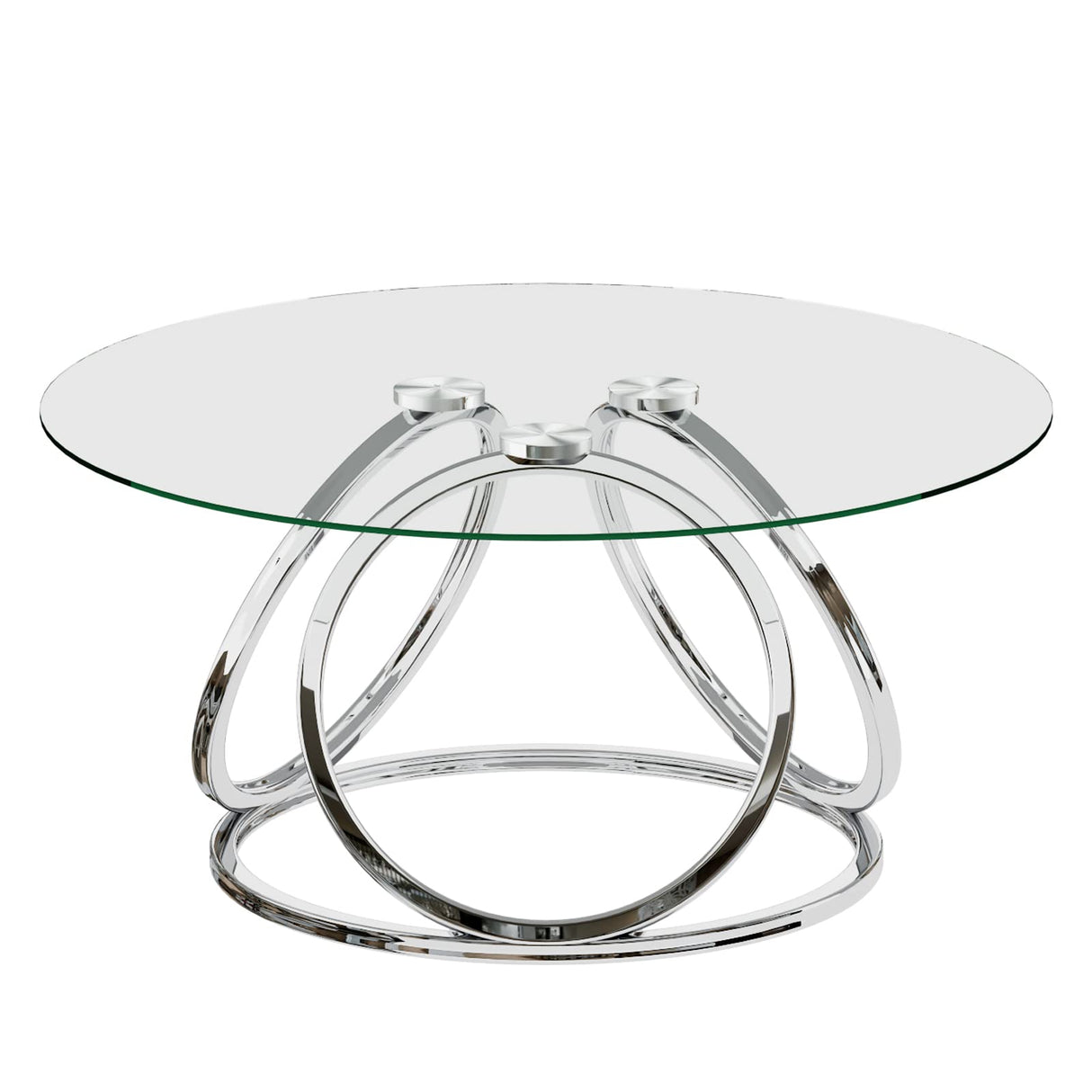 O&K FURNITURE Silver Coffee Table, Modern Glass Coffee Table Living Room Table with Ring-Shaped Frames, Glass Coffee Table for Home&Office, Chrome Finish, 1 PC O&K FURNITURE