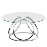 O&K FURNITURE Silver Coffee Table, Modern Glass Coffee Table Living Room Table with Ring-Shaped Frames, Glass Coffee Table for Home&Office, Chrome Finish, 1 PC O&K FURNITURE