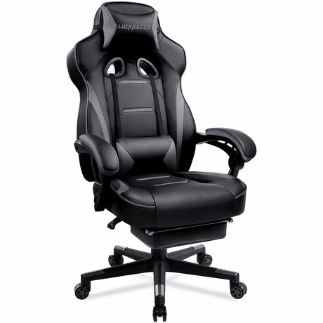 LUCKRACER Gaming Chair, Video Game Chairs Gaming Computer Chair with Footrest 350Lb Heavy Duty Gaming Chair Ergonomic Office Chair Lumbar Support for Adults, High Back, Swivel Seat, Recliner(Grey) LUCKRACER
