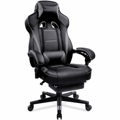 LUCKRACER Gaming Chair, Video Game Chairs Gaming Computer Chair with Footrest 350Lb Heavy Duty Gaming Chair Ergonomic Office Chair Lumbar Support for Adults, High Back, Swivel Seat, Recliner(Grey)