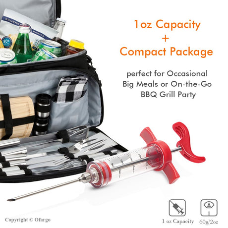 Ofargo Plastic Marinade Injector Syringe with Screw-on Meat Needle for BBQ Grill, 1-oz, Red, Recipe E-Book (Download PDF) Ofargo