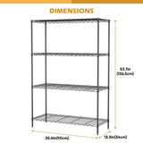 4-Tier Adjustable Metal Shelving Unit, Heavy Duty Garage Storage Rack, Wire Shelves & Closet Organizers, Utility Shelf for Kitchen, Pantry, Garage – Black, 53.7" W x 13.4" D x 35" H, 800 lbs YRLLENSDAN