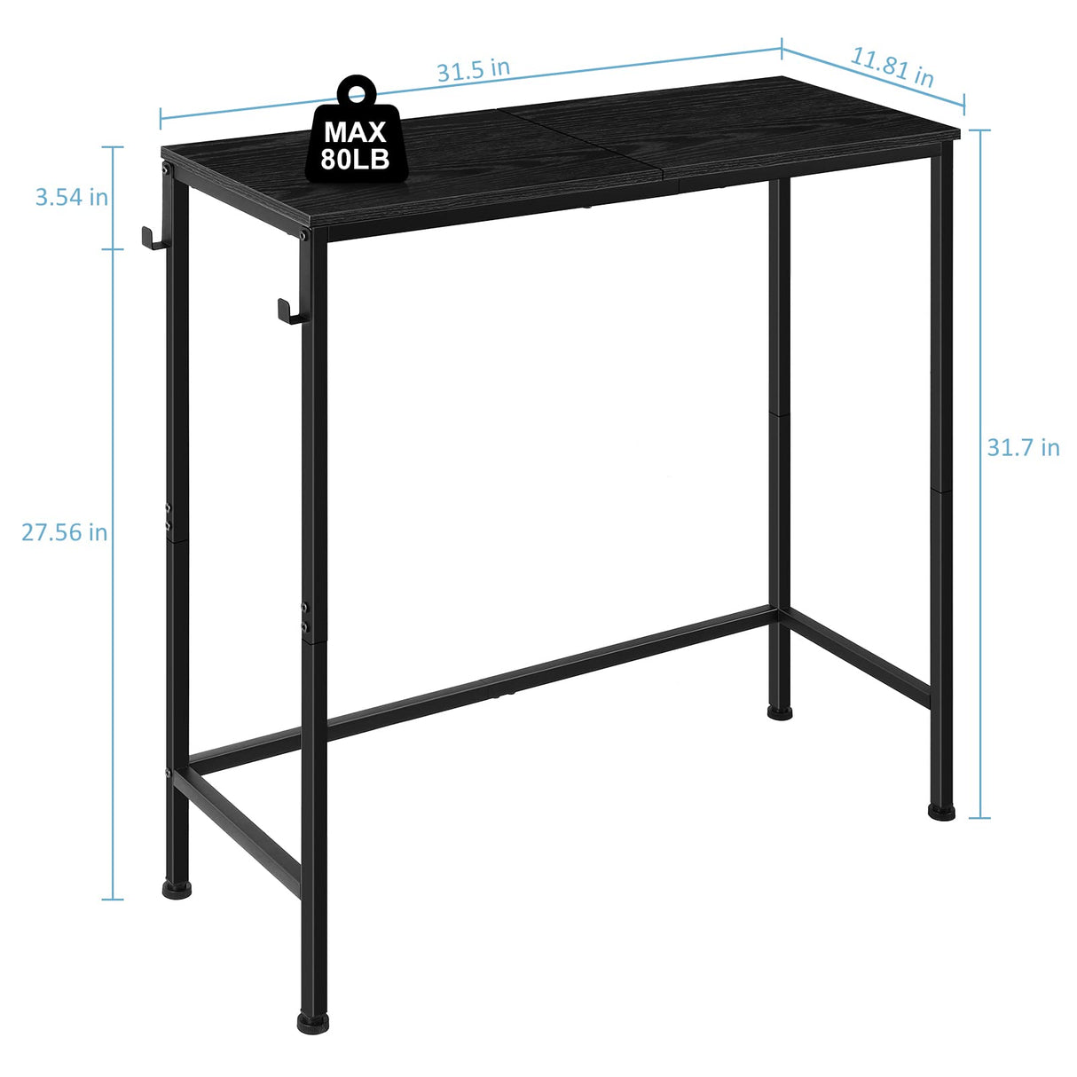 Black Console Table Narrow Modern Entryway Table Small Behind Couch Table Skinny Sofa Table Hallway Table with Hooks for Living Room Foyer Bedroom Corridor Office BTY