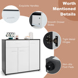 COSTWAY Buffet Sideboard Storage Cabinet, White Kitchen Sideboard with Spacious Table Top, 2 Door Cabinets, Large Drawer, Adjustable Shelf, Anti-Toppling Device, Console Cupboard for Home Living Room COSTWAY