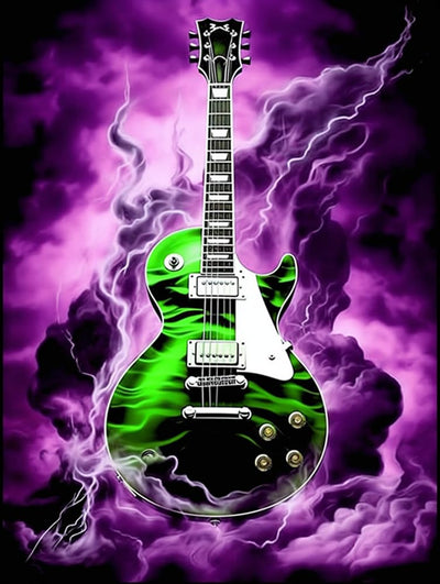 MaiYiYi Lightning Guitar Diamond Painting by Numbers, 5D Full Round Drill Guitar Crystal Diamond Painting Set, Cloud Guitar Diamond Painting for Adult Home Wall Art Decor (30X40 CM)