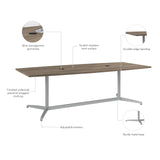 Bush Business Furniture Conference Table for 6-8 People with Sturdy Metal Base in Modern Hickory | Boat Shaped 8 Foot Meeting Desk for Office Boardrooms | 96Wx42D Bush Business Furniture