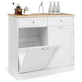Giantex Kitchen Trash Cabinet, Kitchen Island with Tilt Out Garbage Bin, Rubber Wood Countertop, Large Cabinet, 2 Drawers, Adjustable Shelf, Recycling Can Holder Organizer (White) Giantex
