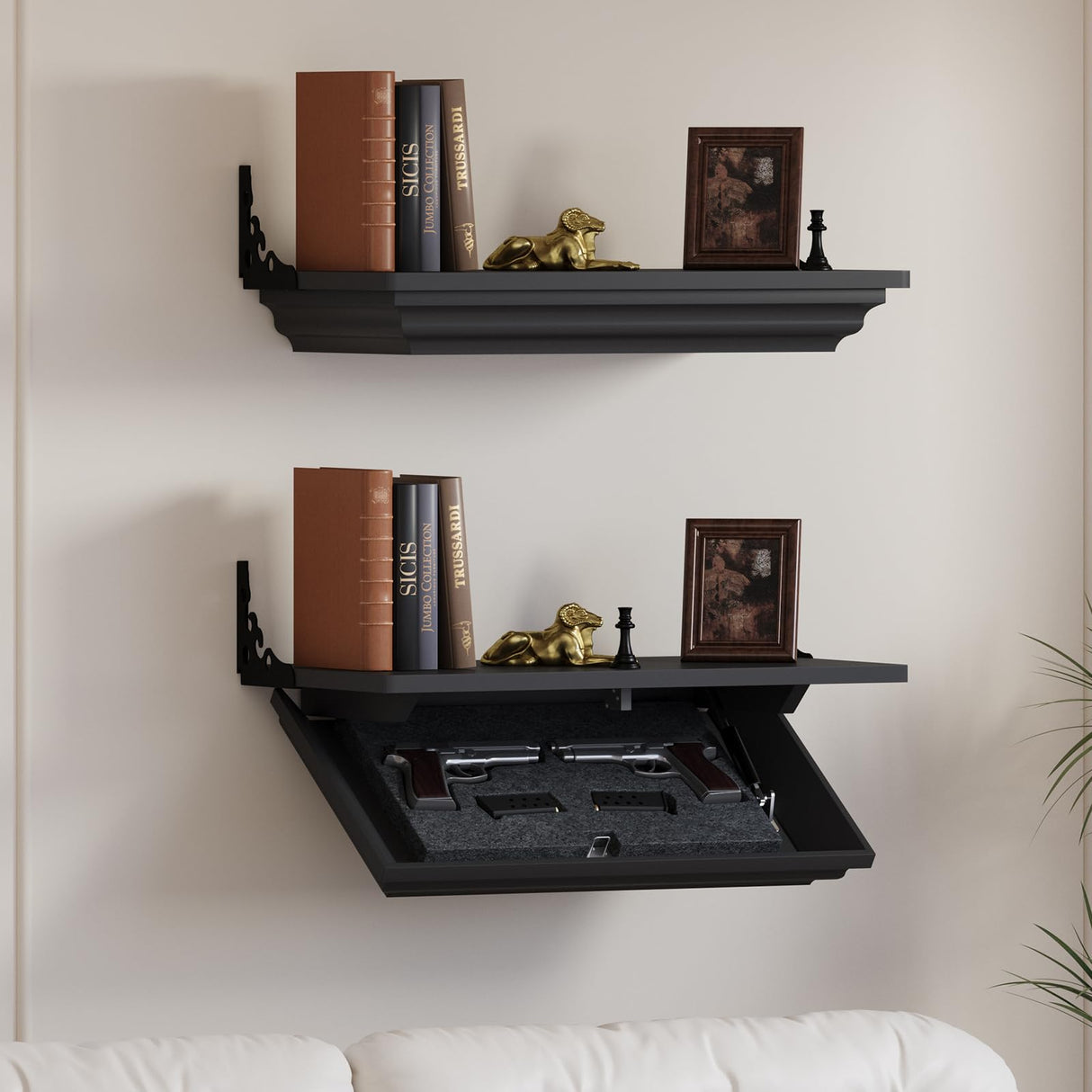 Lvifur 24" Compact Gun Shelf, Gun Rack with Automatic Induction Lock with Secure Hidden Compartment for Wall Mount Display, Storage Security Safe Box for Home,Black Lvifur