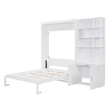 Merax Full Size Murphy Bed, White Wood Wall Bed Cabinet with Multiple Storage Shelves and a Cabinet Merax