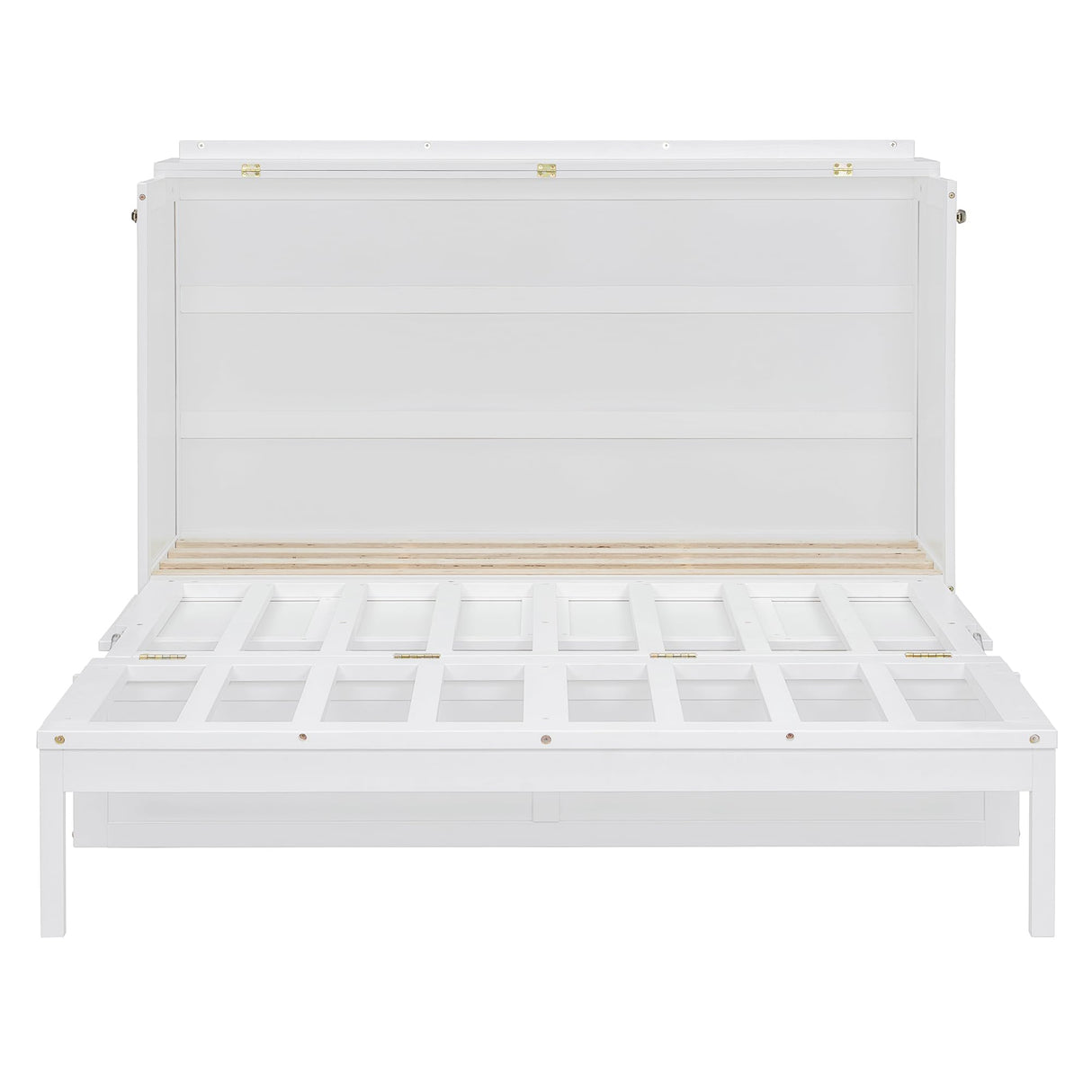 Queen Size Murphy Bed Cabinet Bed with USB Charging Station, Foldable Platform Bed Frame with Storage, White Merax