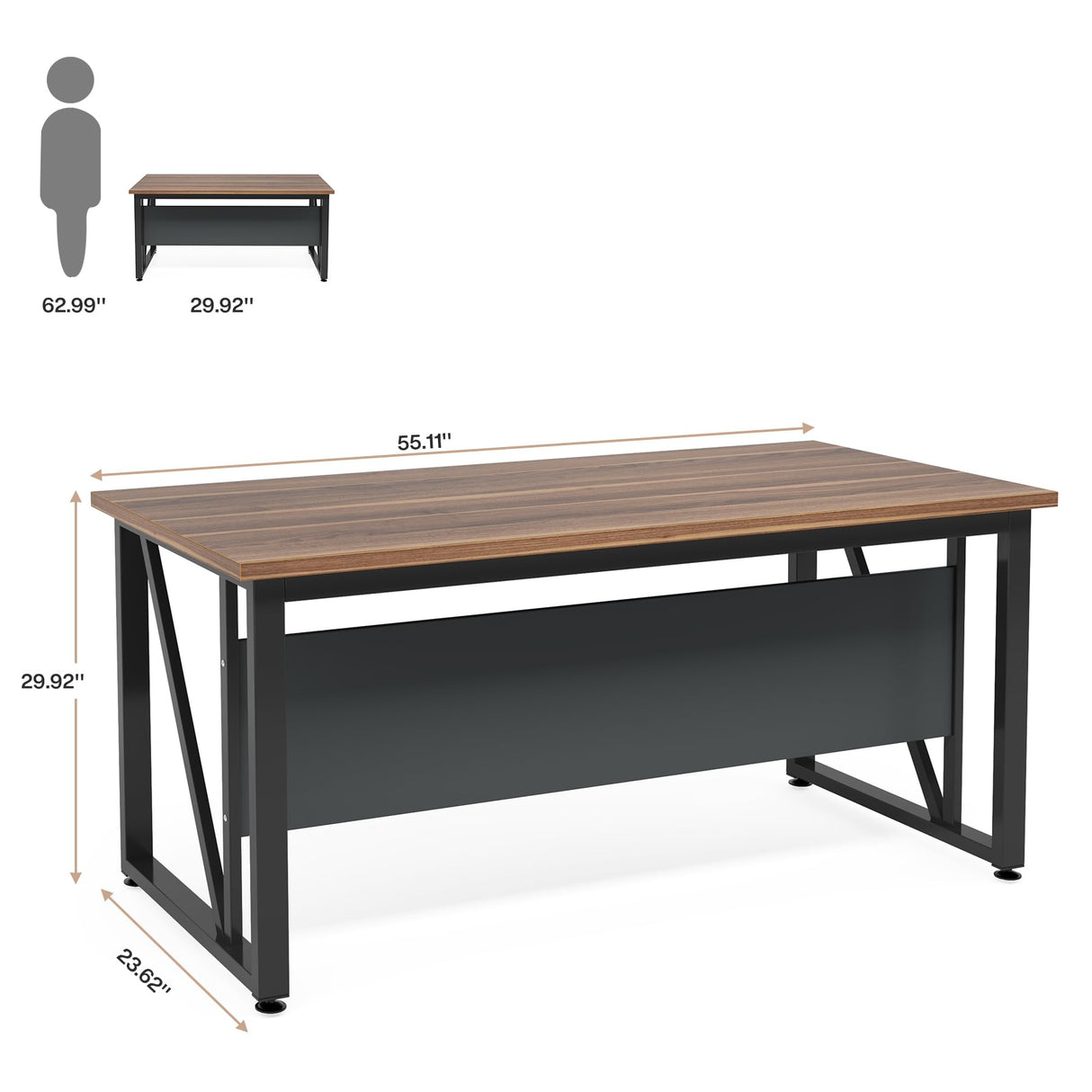 Tribesigns 55 inches Simple Computer Desk,Home Office Desk Writing Table for Workstation,Dark Walnut + Steel Leg， Cabinet not Included (Walnut, 55-inch) Tribesigns