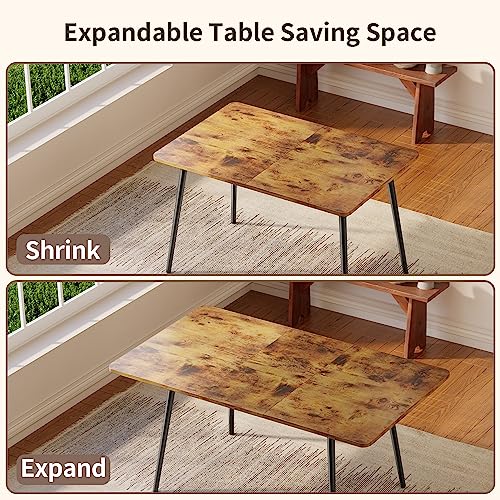 Qsun 63” Extendable Dining Table Set for 4-6 People, 7-Piece Dining Table Set for 6 People with 6 Chairs, MDF Wood Board Kitchen Table Set for Small Qsun