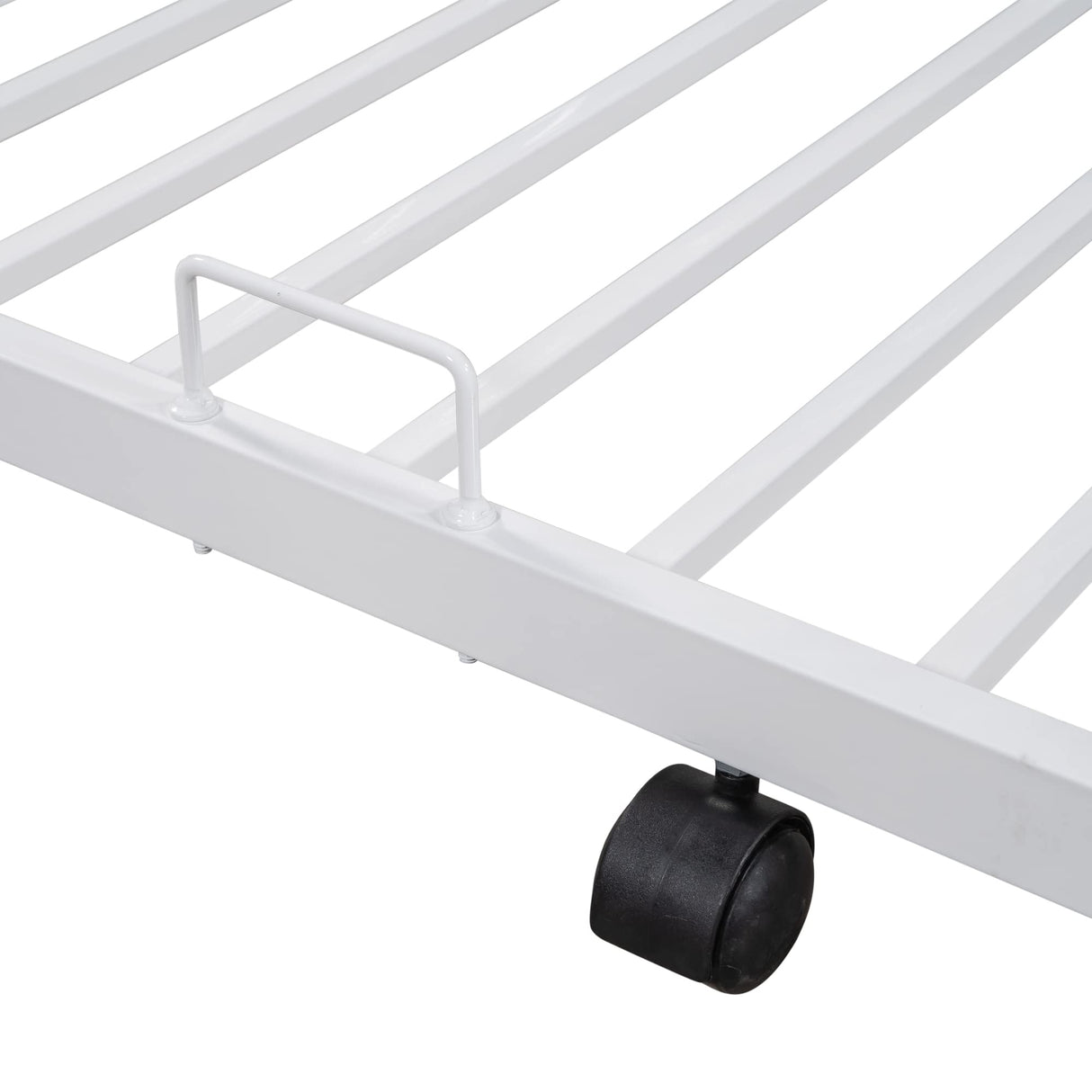 Olela Twin Over Full Metal Bunk Beds with Trundle Bed,Heavy Duty Metal Bed Frame with Safety Rail 2 Side Ladders for Boys Girls Adults,No Box Spring Needed (White Frame) Olela
