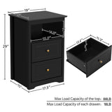 Yaheetech Tall Nightstand with 2 Drawer and 1 Cubby, 29" High Bedside Table Wooden Storage Cabinet Bed Side Table with Drawer for Bedroom Home Office, Black Yaheetech