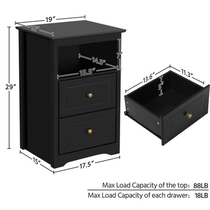 Yaheetech Tall Nightstand with 2 Drawer and 1 Cubby, 29" High Bedside Table Wooden Storage Cabinet Bed Side Table with Drawer for Bedroom Home Office, Black