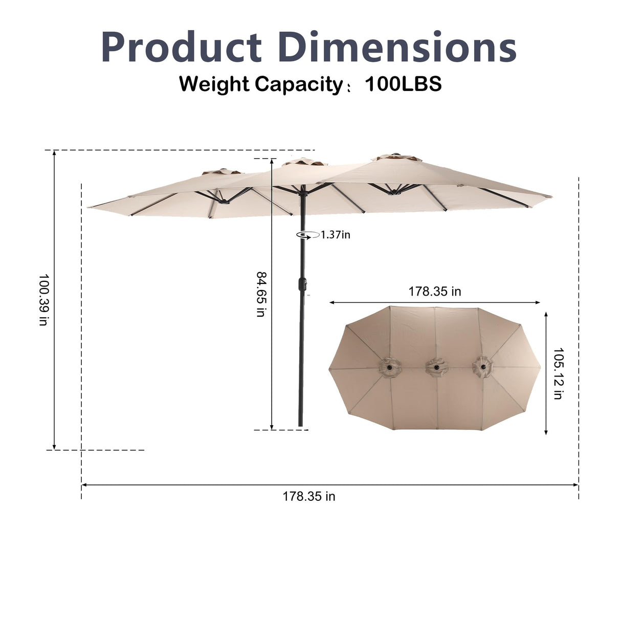 STLVUEO 15ft Double-Sided Large Patio Umbrella, Outdoor Rectangular Market Umbrella with Crank Handle for Poolside, Garden, Lawn, and Deck （Khaki） STLVUEO