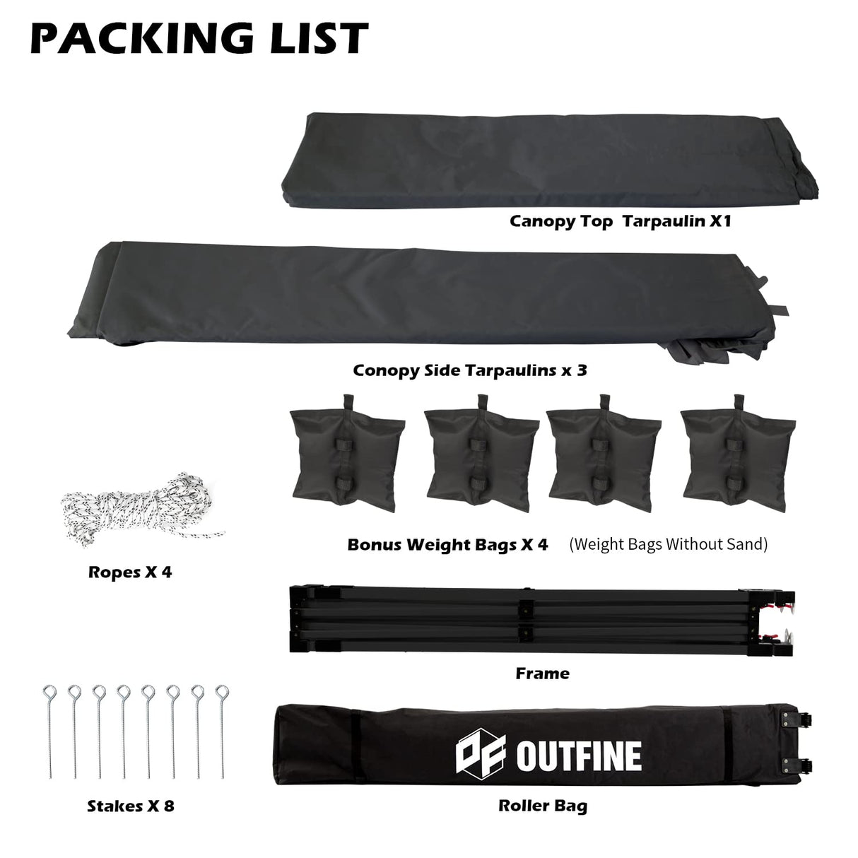 OUTFINE Heavy Duty Canopy 10x10 Pop Up Commercial Canopy Tent with 3 Side Walls Instant Shade, Bonus Upgrade Roller Bag, 4 Weight Bags, Stakes and Ropes (Black, 10 * 10FT) OUTFINE