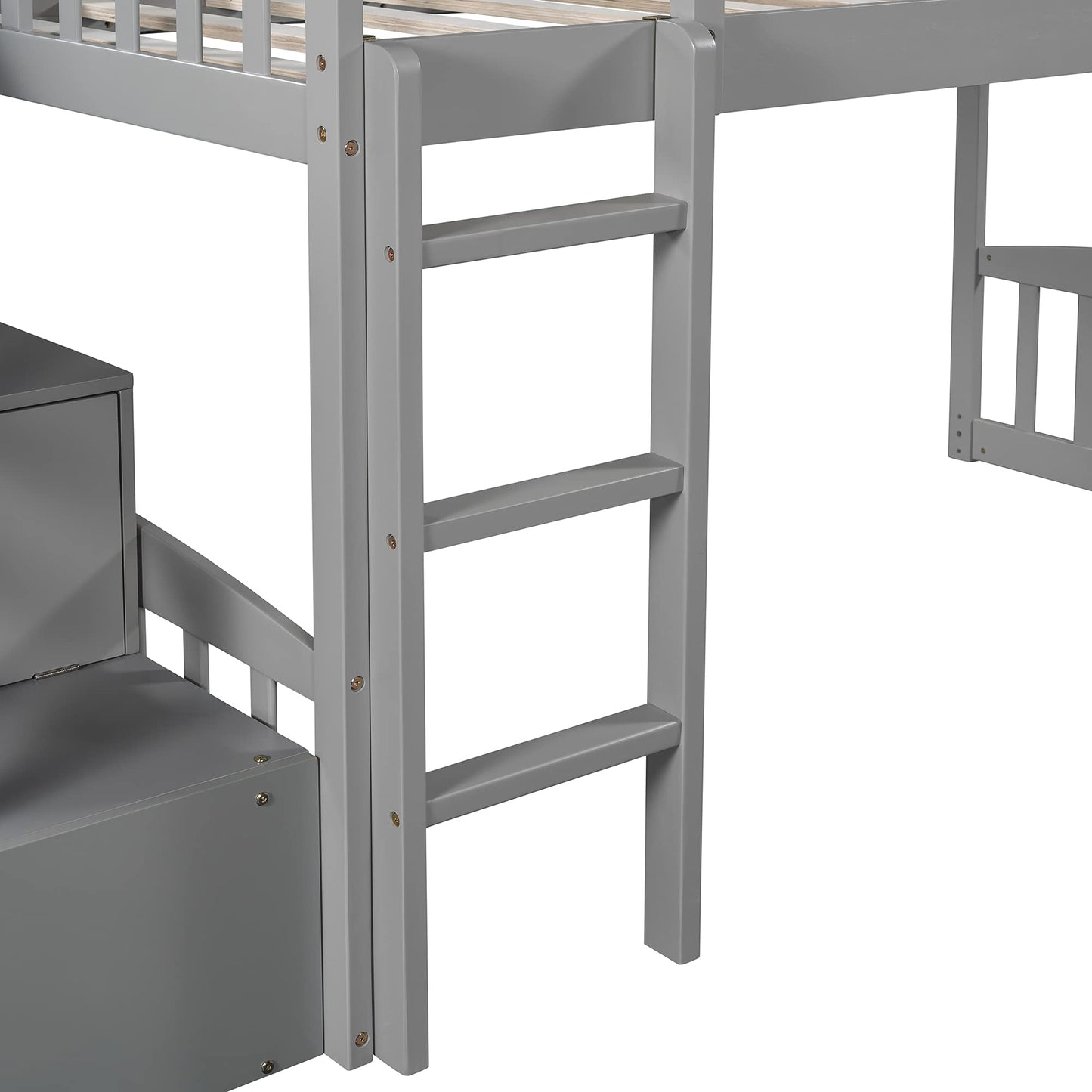 Twin Loft Bed with Slide and Storage Stairs for Kids - Grey - WoodArtSupply