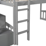Twin Loft Bed with Slide and Storage Stairs for Kids - Grey Bellemave