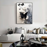 Black Butterfly 5D Diamond Painting Kits for Adults, Diamond Art Kit for White Flowers,DIY Full Round Drill Diamond Gem Art and Crafts Home Wall Decor 12 x 16 inch GEMFAMILY