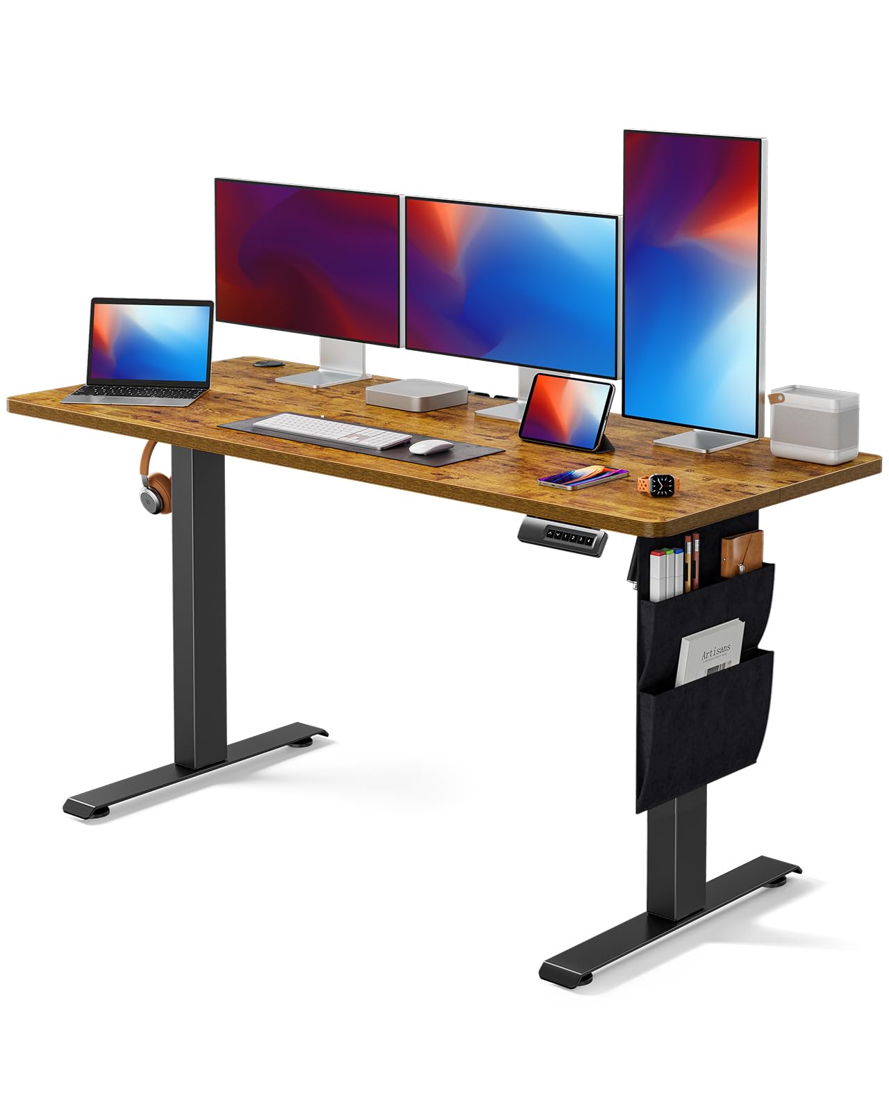 Marsail Standing Desk Adjustable Height, 55x24 Inch Electric Standing Desk with Storage Bag, Stand up Desk for Home Office Computer Desk Memory Preset with Headphone Hook - WoodArtSupply