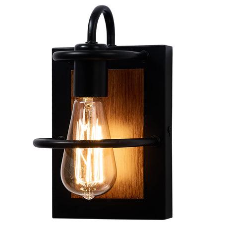 Farmhouse Wall Light Fixtures,Modern Industrial Wall Sconces Lighting Indoor with E26 Base Faux-Wood Color Matte Black Finish,Vintage Wall Mount Light Fixture for Bedroom Living Room Bathroom Stairway zhkung