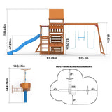 Dolphin Playground Swing Sets for Backyard with Monkey bar, Wooden Playground Sets for Backyards with 8FT Wave Slide, Multi-Functional Shelf, 2 Belt Swings, Outdoor Playset for Kids 3-10 DOLPHIN PLAYGROUND T